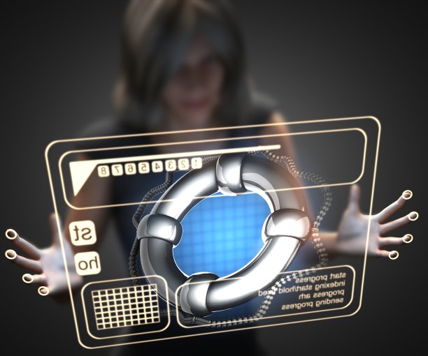 女人和救生圈全息图图片下载