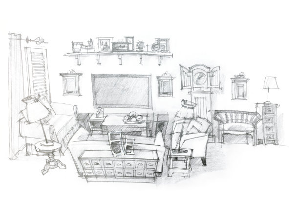 现代客厅室内建筑手绘图图片下载