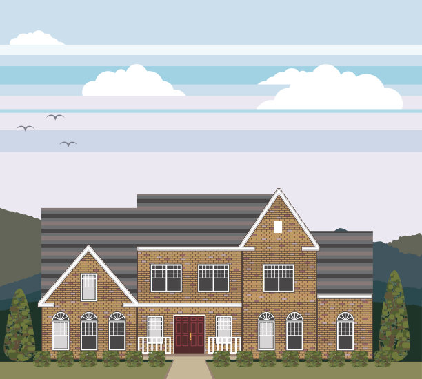 带有景观风格矢量的大砖房图片下载