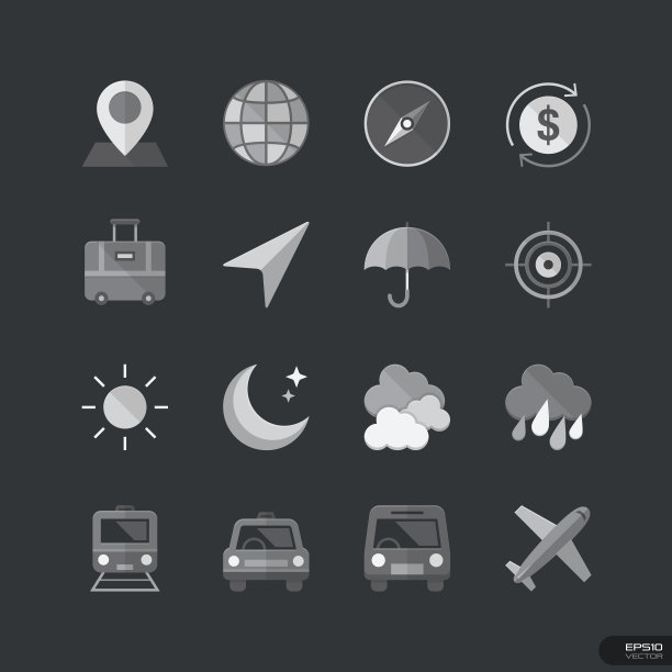 旅行平面风格的图标集图片下载