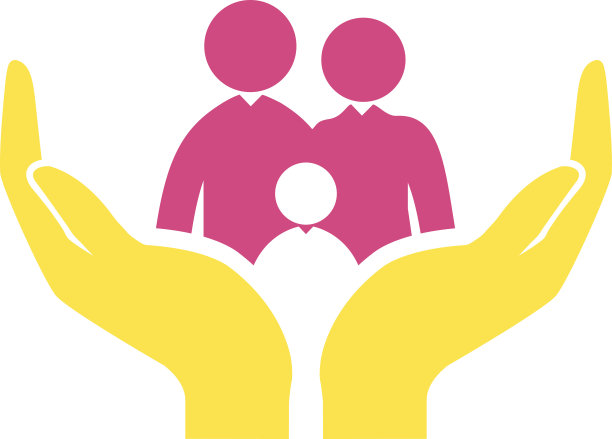 一个黄色和粉红色的家庭保护图标概念图片下载