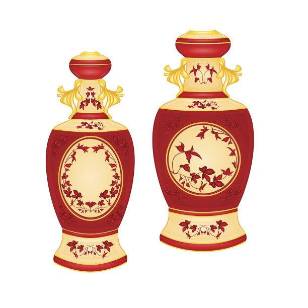 两个有红色花卉图案的花瓶图片下载