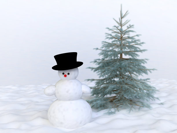 雪人和松树图片下载