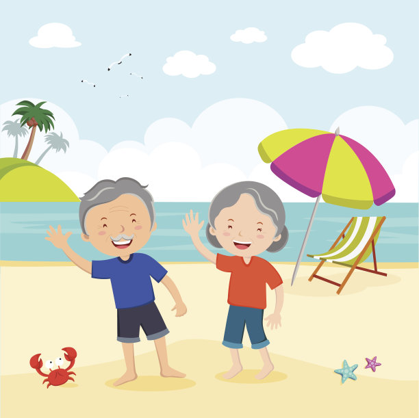 一对老年夫妇在海滩上图片下载