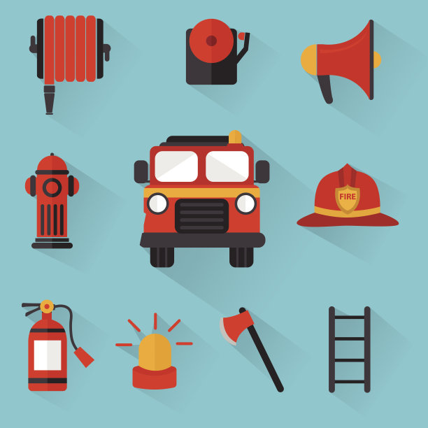 消防员矢量，一套消防设备图片下载
