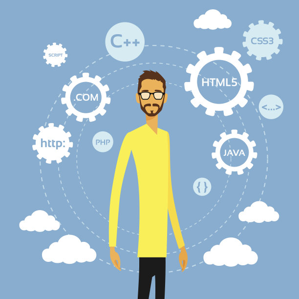 程序员人计算机极客程序员平面矢量图片下载