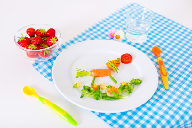 给孩子们的健康素食午餐，蔬菜和水果图片下载