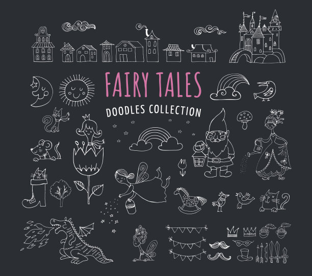 收集童话故事手绘涂鸦，插图图片下载