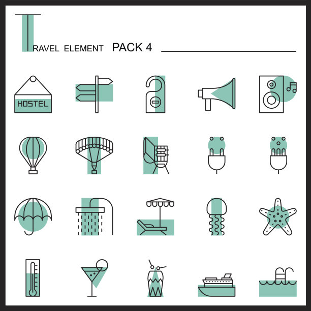 旅行元素线图标设置4。海滩和大海瘦的图标。图片下载