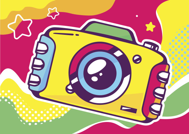 向量插图的黄色照片相机上的一个彩色图片下载