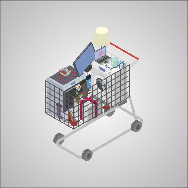 购物手推车配备不同的家用电器，喷头图片下载