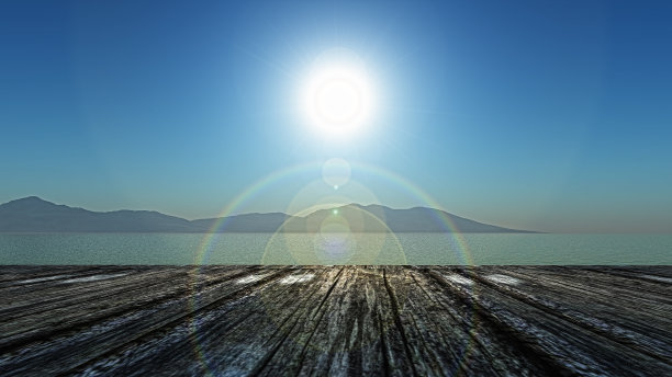 3D木制甲板望向大海图片下载