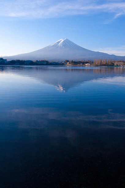 从天上的富士山倒影，川口湖图片下载