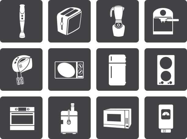 黑色厨房和家庭设备图标图片下载