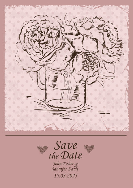 婚礼请柬与石匠缸和牡丹花图片下载