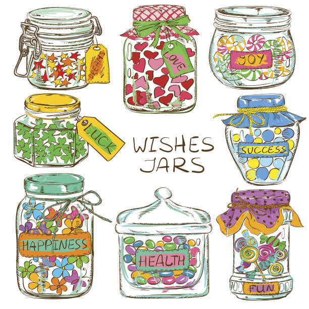 一套彩色的石匠罐问候祝愿图片下载