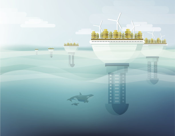 未来浮动生态友好的水下城市概念插图图片下载