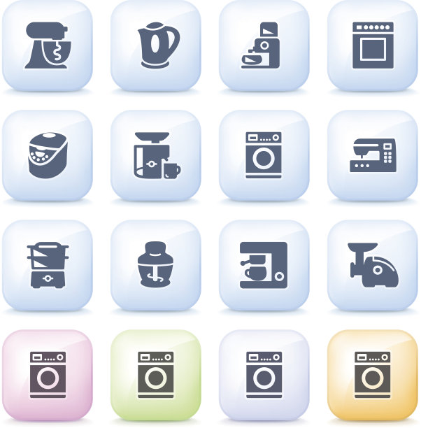 厨房电器图标上的彩色按钮。图片下载