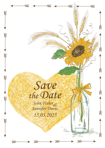 婚礼请柬与石匠坛子和向日葵图片下载