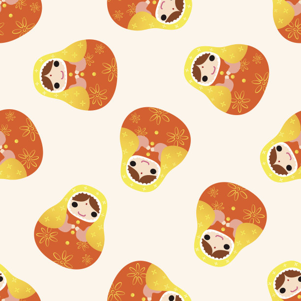 俄罗斯传统木娃娃，卡通无缝图案背景图片下载