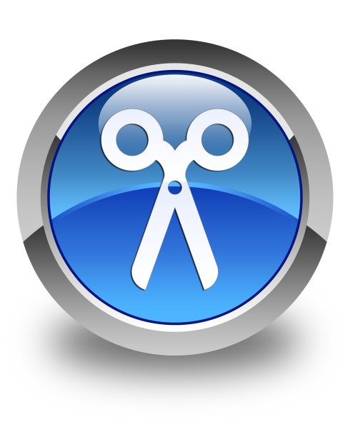 剪子图标光滑的蓝色圆形按钮图片下载