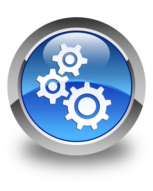 齿轮图标光滑的蓝色圆形按钮图片下载