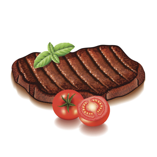 烤肉与绿色分离的白色载体图片下载