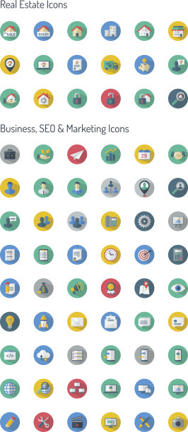 长阴影图标集-房地产与商业、SEO、营销图标图片下载