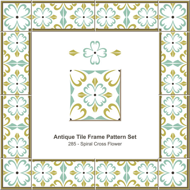 仿古瓷砖框架图案set_285螺旋十字花图片下载