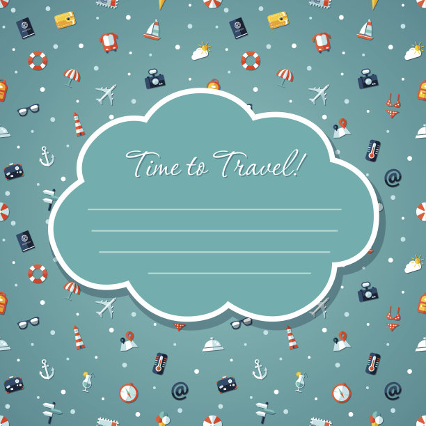 旅行平面设计明信片插图与图标图片下载