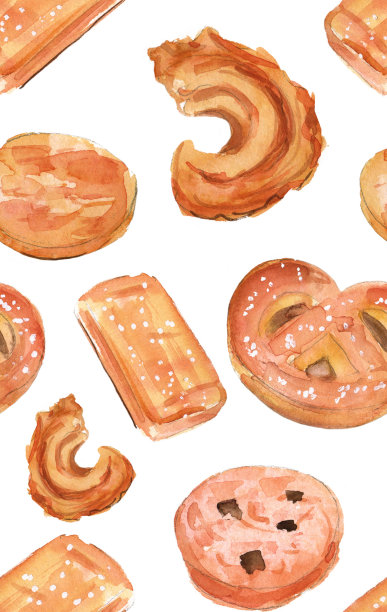 水彩丹麦黄油曲奇无缝背景图案图片下载