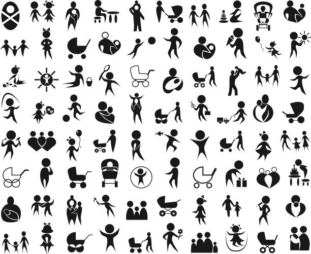 白色背景上的儿童家庭图标图片下载