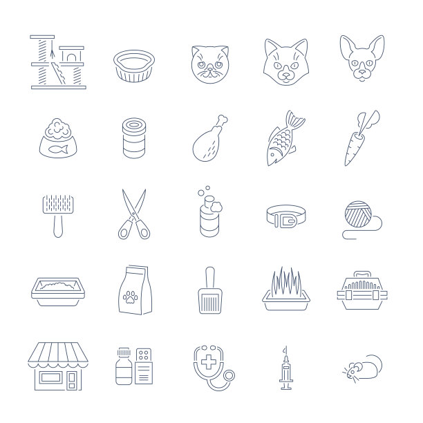 猫咪护理宠物店的图标是平细线图片下载