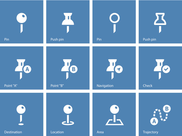 映射引脚图标在蓝色背景。图片下载