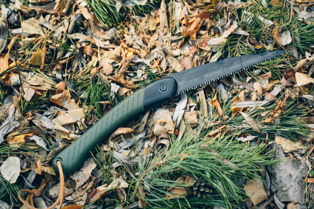 折叠锯躺在草地上图片下载