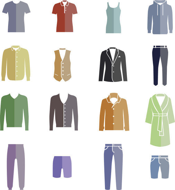 不同类型的男士服装作为颜色图标图片下载