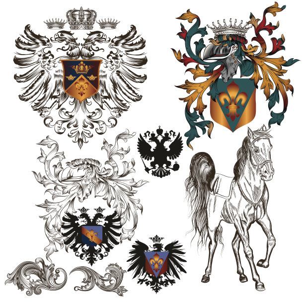 一组矢量纹章元素图片下载