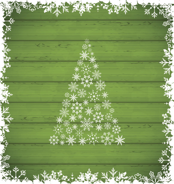 圣诞松木和镶边用绿色的雪花做成图片下载