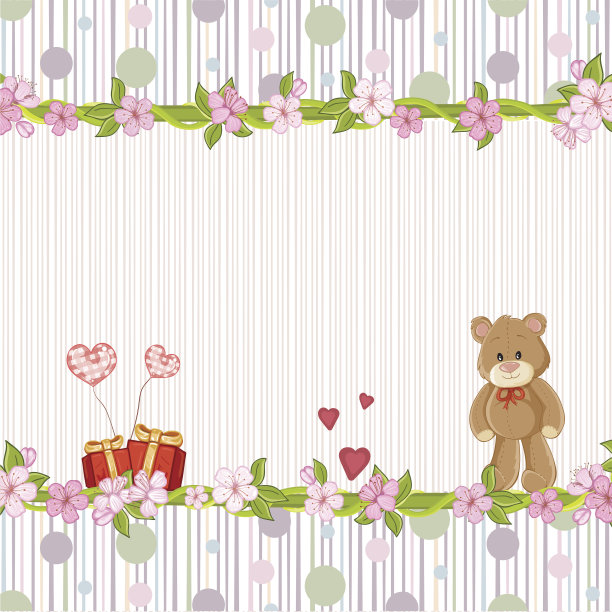 花背景与泰迪熊的爱情图片下载