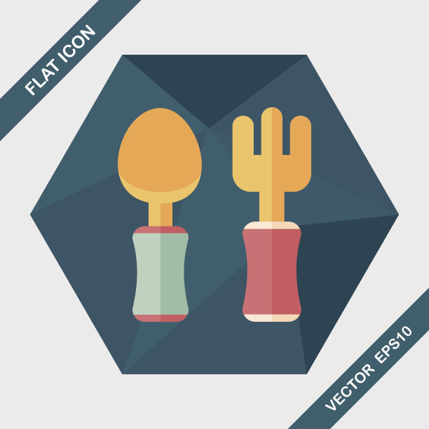 餐具和餐具扁平图标与长影子，eps10图片下载