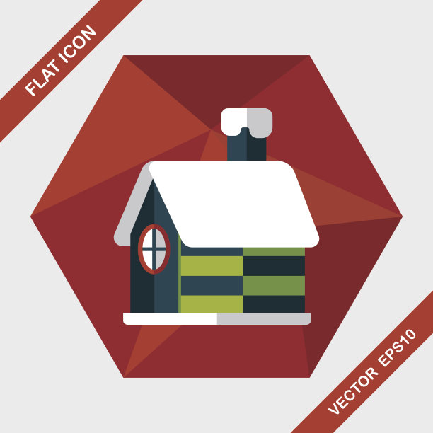 圣诞屋扁平图标与长影子，eps10图片下载