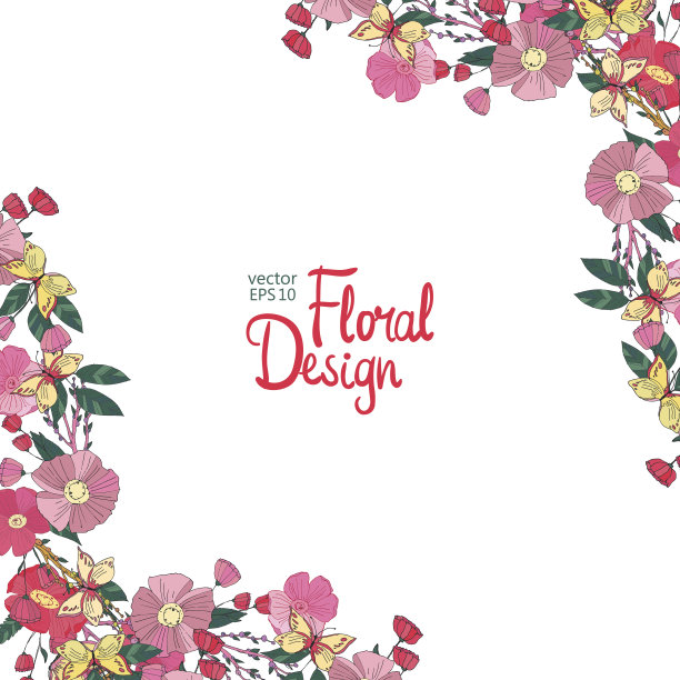 花的角落与花浆果和蝴蝶图片下载