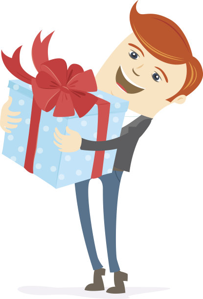 快乐的男人拿着带弓的礼盒图片下载