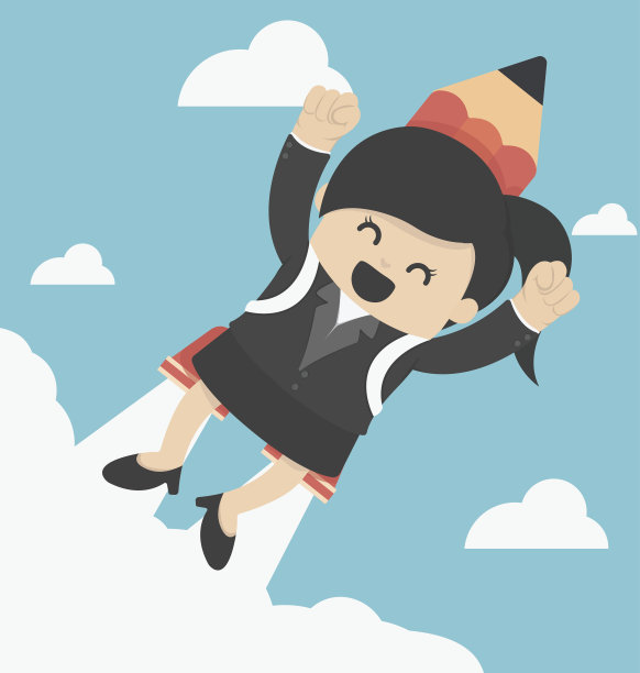 拿着火箭铅笔飞的女商人图片下载