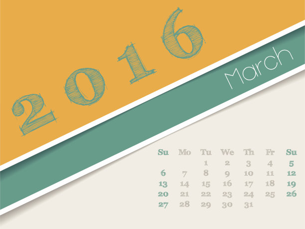 简单的2016年3月日历设计图片下载