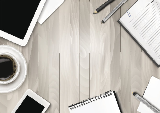 办公室工作区背景-咖啡，平板电脑，笔记本和纸图片下载