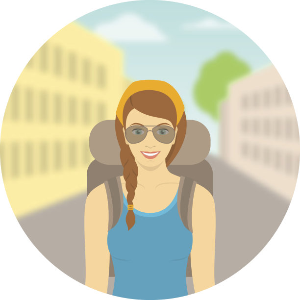 一名背着背包的年轻游客对城市景观进行了描述图片下载