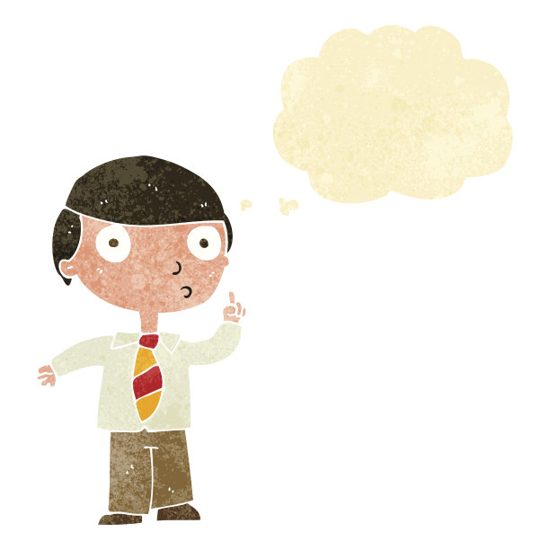 卡通学校的男孩与思想泡沫图片下载