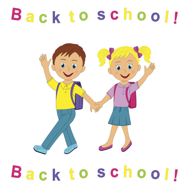 回到学校。男孩和女孩去上学图片下载