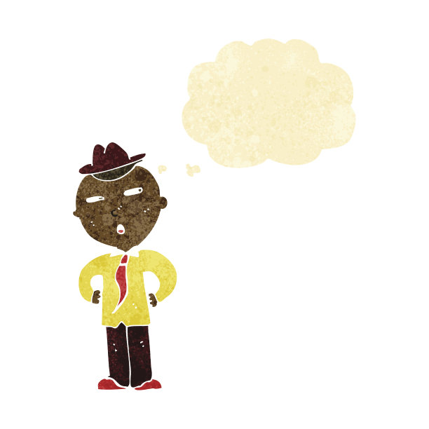 戴帽子的卡通男人与思考气泡图片下载